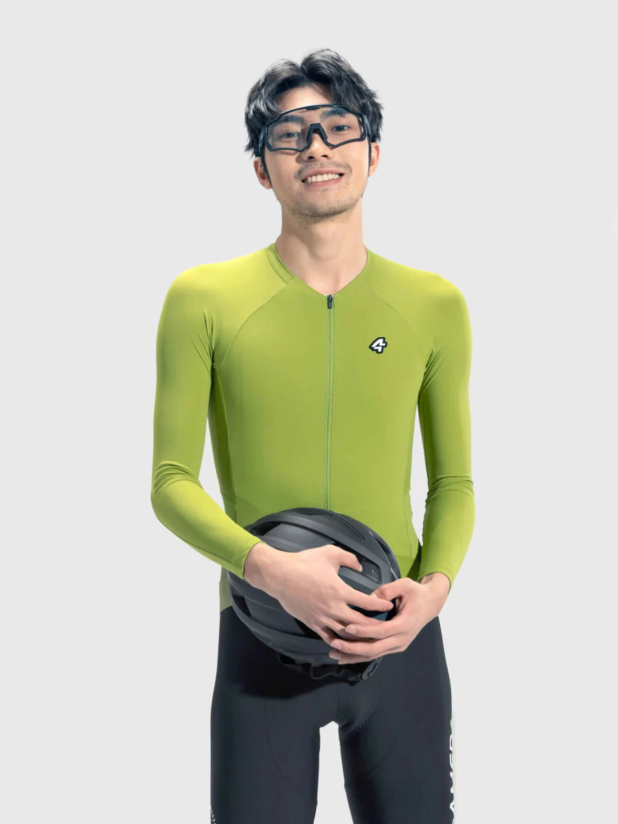 Azure Flow Men Cycling Long Sleeve Jersey - Grass Green