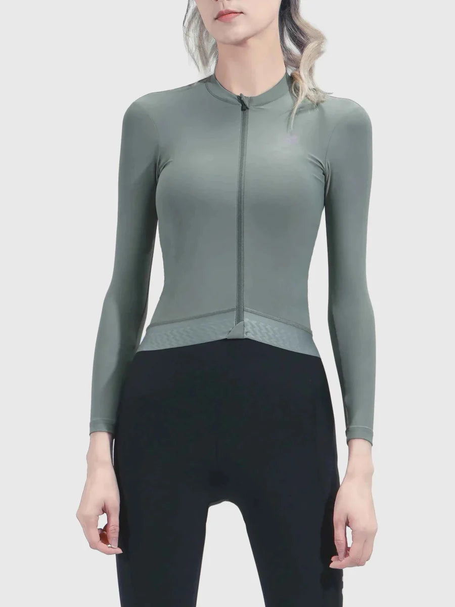 Ethereal Woman Cycling Jersey Long Sleeve - Gray Olive