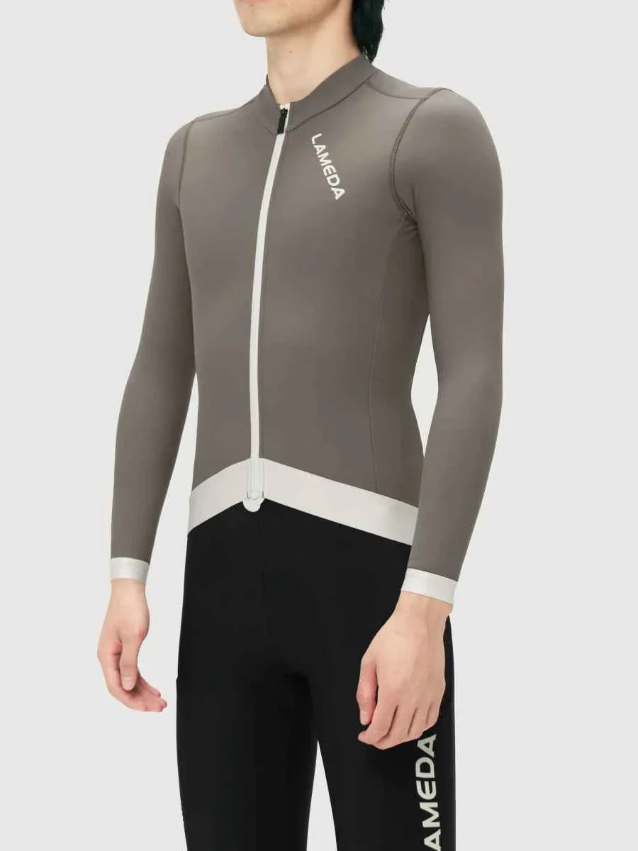 Freeze men’s fleeced thermal jersey gray gray long-sleeved wetsuit top with white zipper and lameda branding
