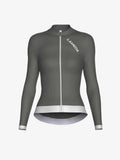 Freeze women’s fleeced thermal jersey in sleek dark gray with white zipper and hem accents for cold-weather cycling