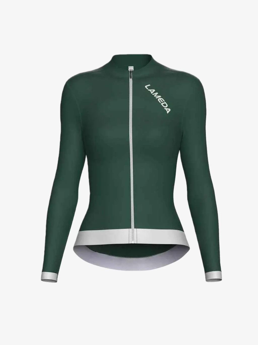 Freeze women’s fleeced thermal jersey in dark green with long sleeves white zipper trim and Lameda brand logo