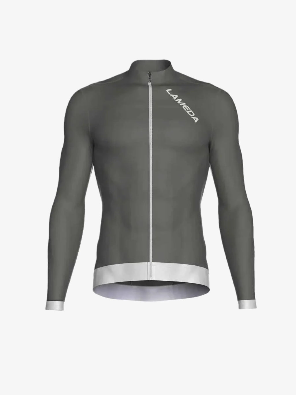 Gray fleeced thermal long-sleeved cycling jersey with white zipper and trim for men Freeze thermal jersey