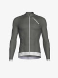 Gray fleeced thermal long-sleeved cycling jersey with white zipper and trim for men Freeze thermal jersey