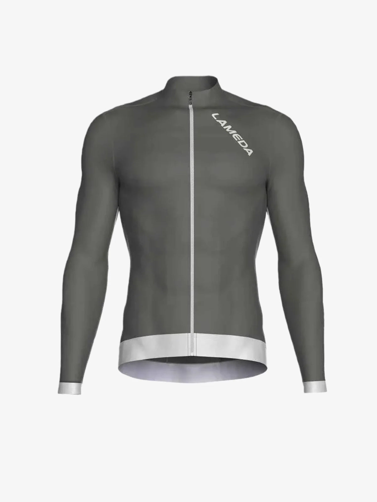 Gray fleeced thermal long-sleeved cycling jersey with white zipper and trim for men Freeze thermal jersey