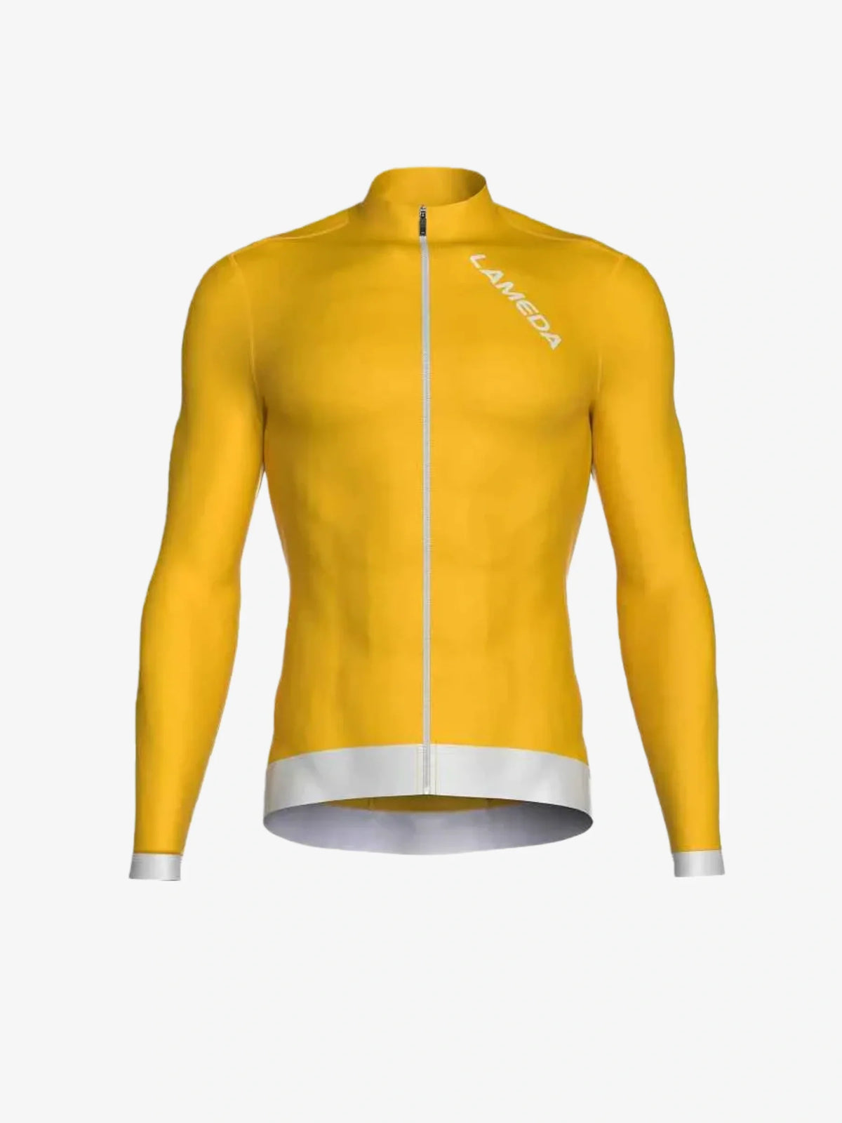 Freeze men’s fleeced thermal jersey in bright yellow with long sleeves white zipper and lameda logo on the chest