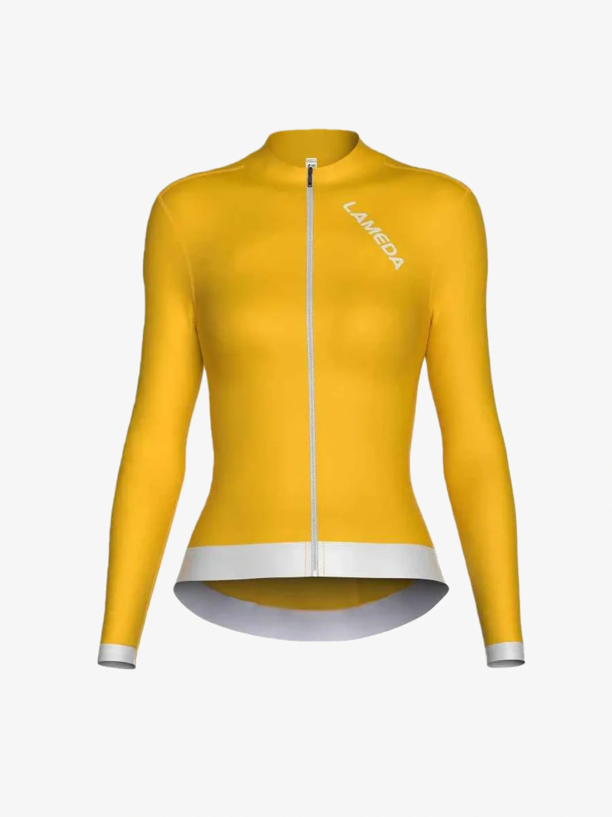 Freeze women’s fleeced thermal jersey in bright yellow with laméda fabric long sleeves white zipper and trim