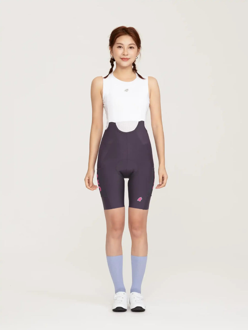 Heart Feather Women's Bib Shorts - Purple front view