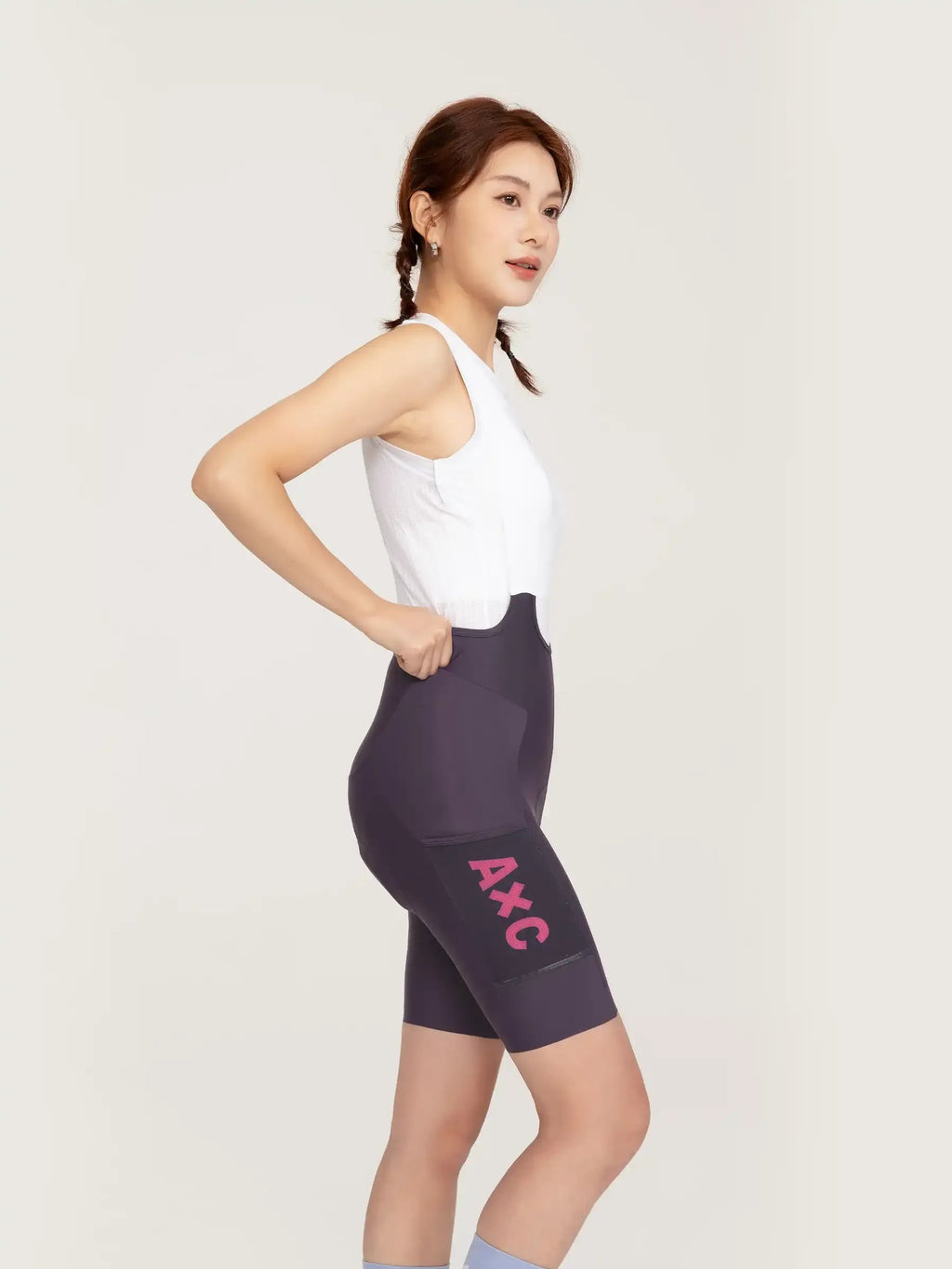 Heart Feather Women's Bib Shorts - Purple side view