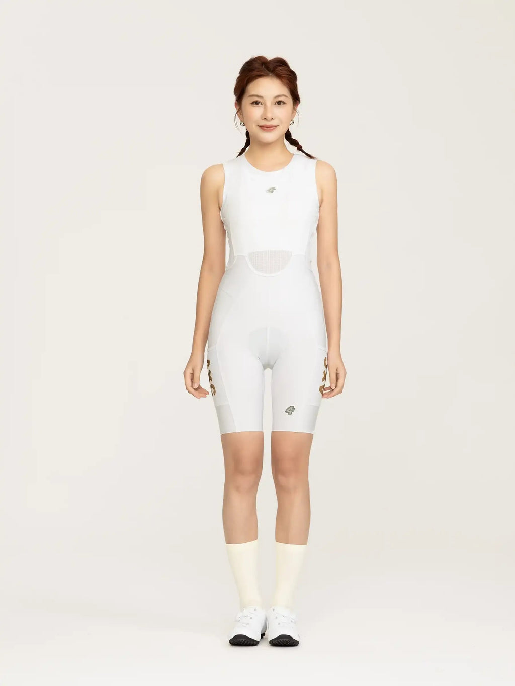Heart Feather Women's Bib Shorts - White front view