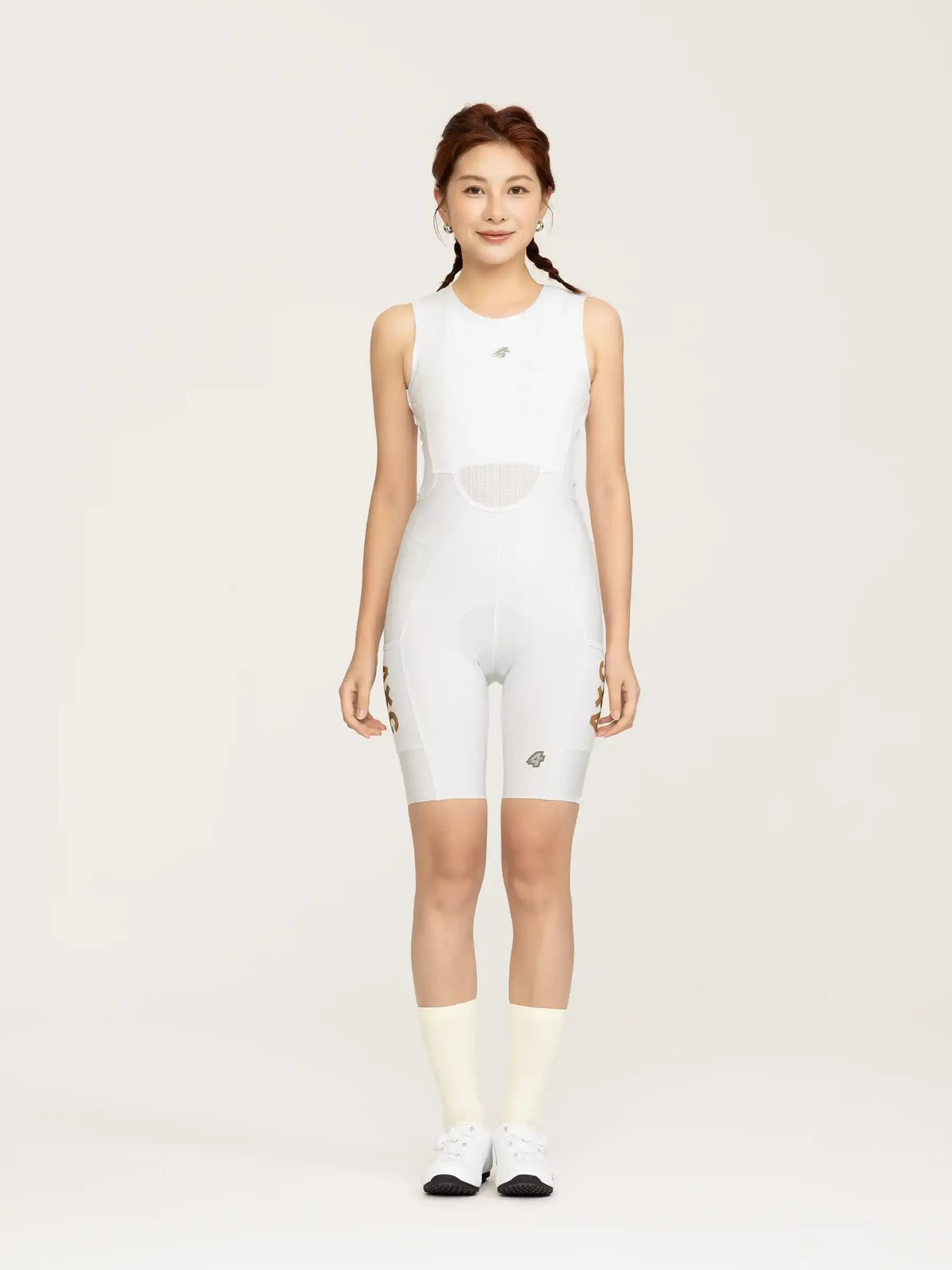 Heart Feather Women's Bib Shorts - White front view