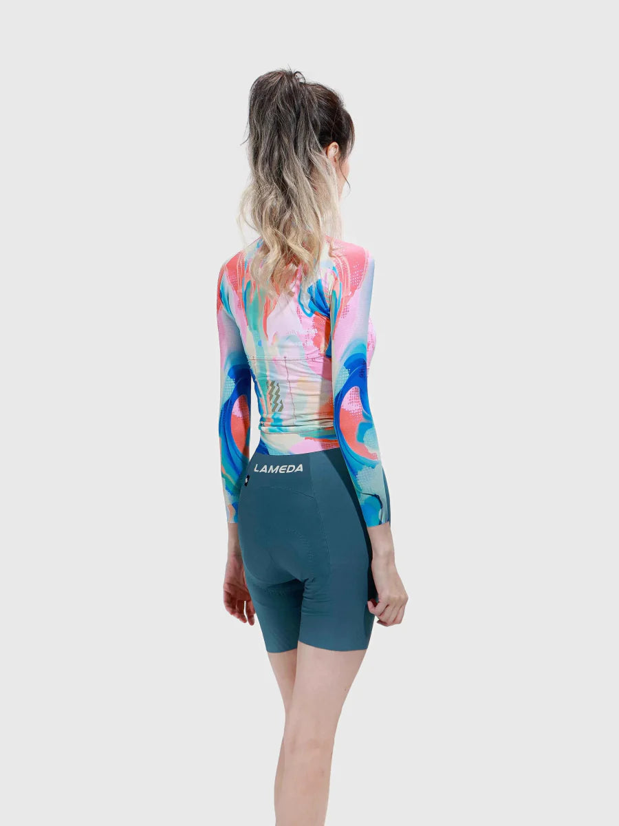 Hue Women Cycling Jersey Long Sleeve - Smoky Blue