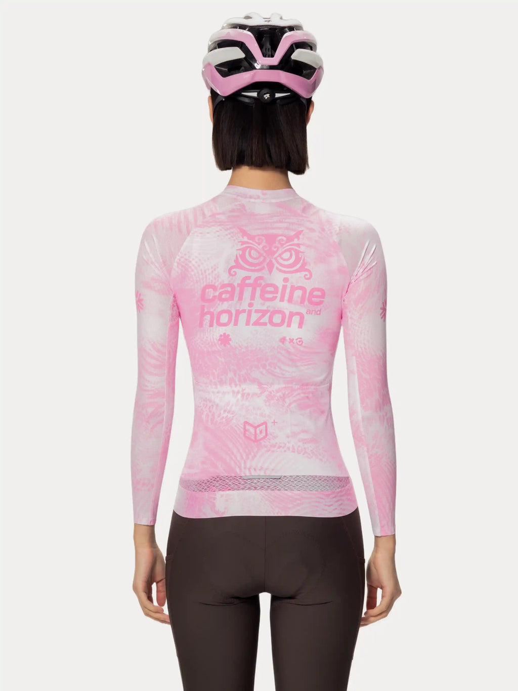 A unisex cycling jersey lameda x australian with long sleeves pink and white gradient caffeine horizon branding