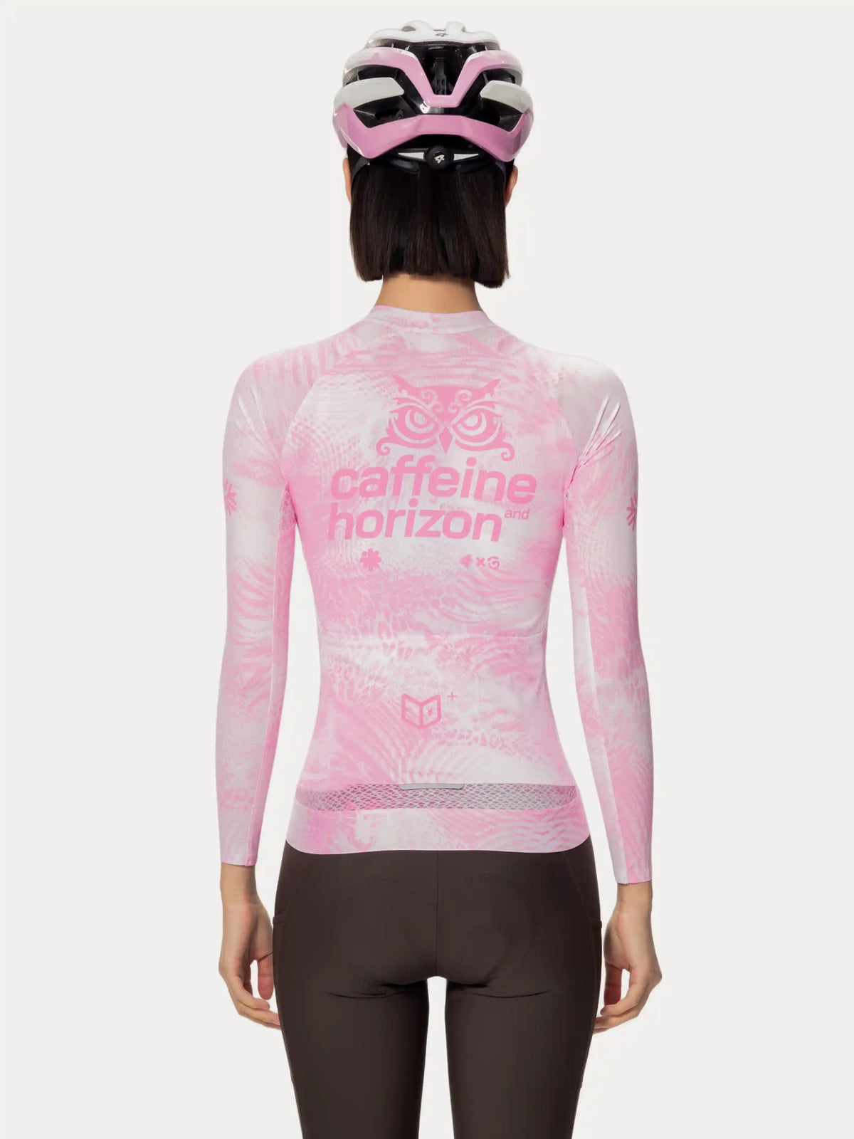 A unisex cycling jersey lameda x australian with long sleeves pink and white gradient caffeine horizon branding