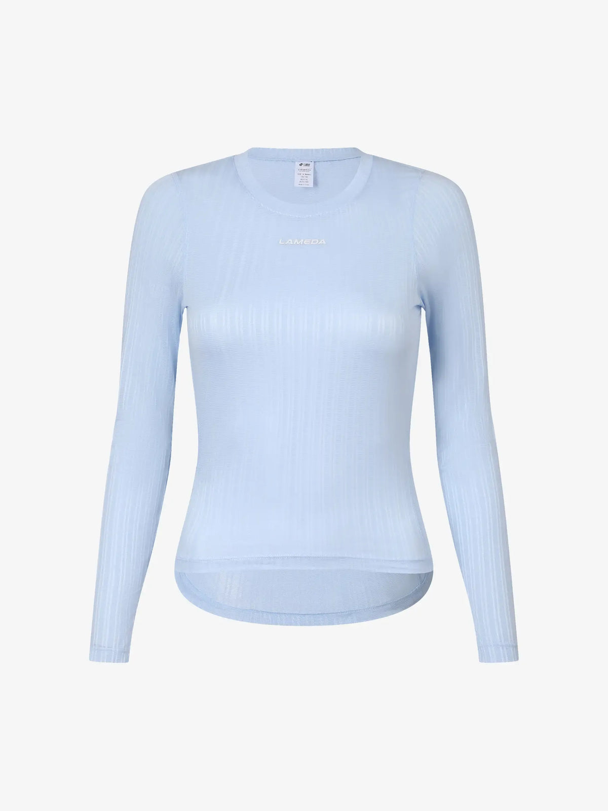 Light weave women base layer long sleeve blue ribbed top with subtle logo embroidered perfect for lameda clouds women’s airflow mesh use