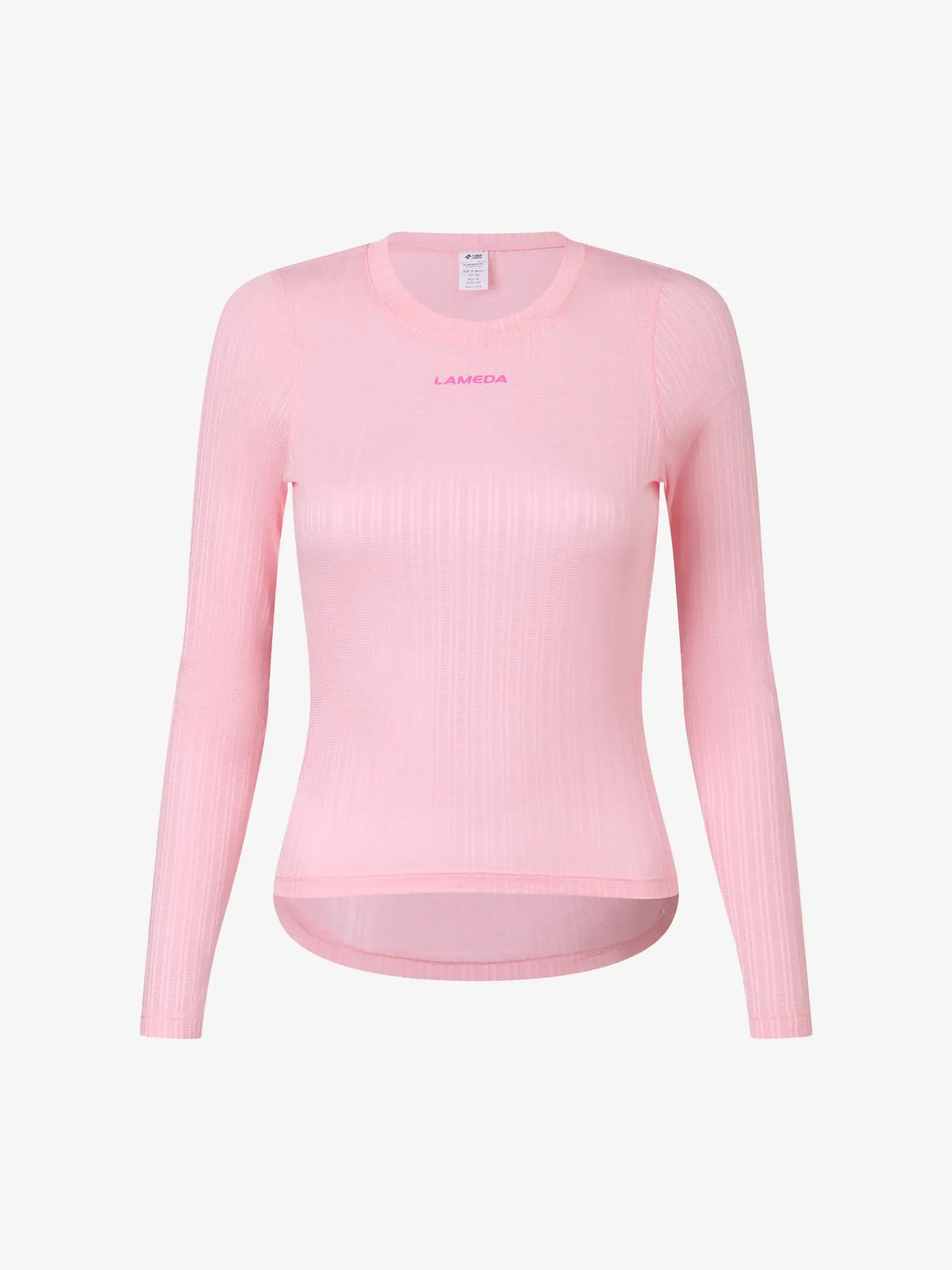 Lightweave women base layer long sleeve pink with ribbed texture and lameda clouds women’s branding for airflow mesh use