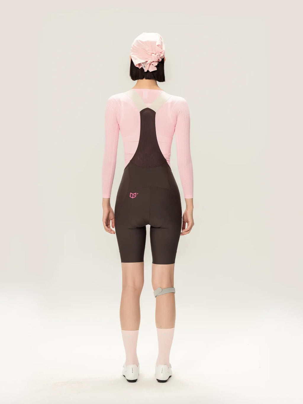 Lightweave women base layer long sleeve pink cycling jersey with airflow mesh and lameda clouds women’s design paired with ruffled headscarf