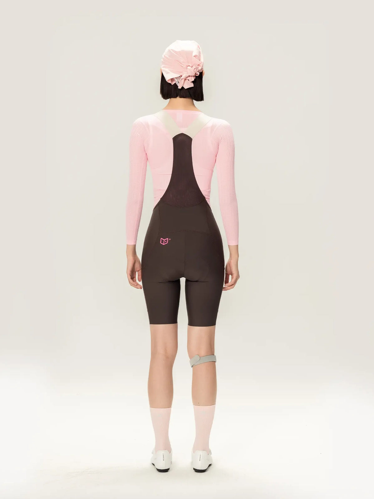 Lightweave women base layer long sleeve pink cycling jersey with airflow mesh and lameda clouds women’s design paired with ruffled headscarf