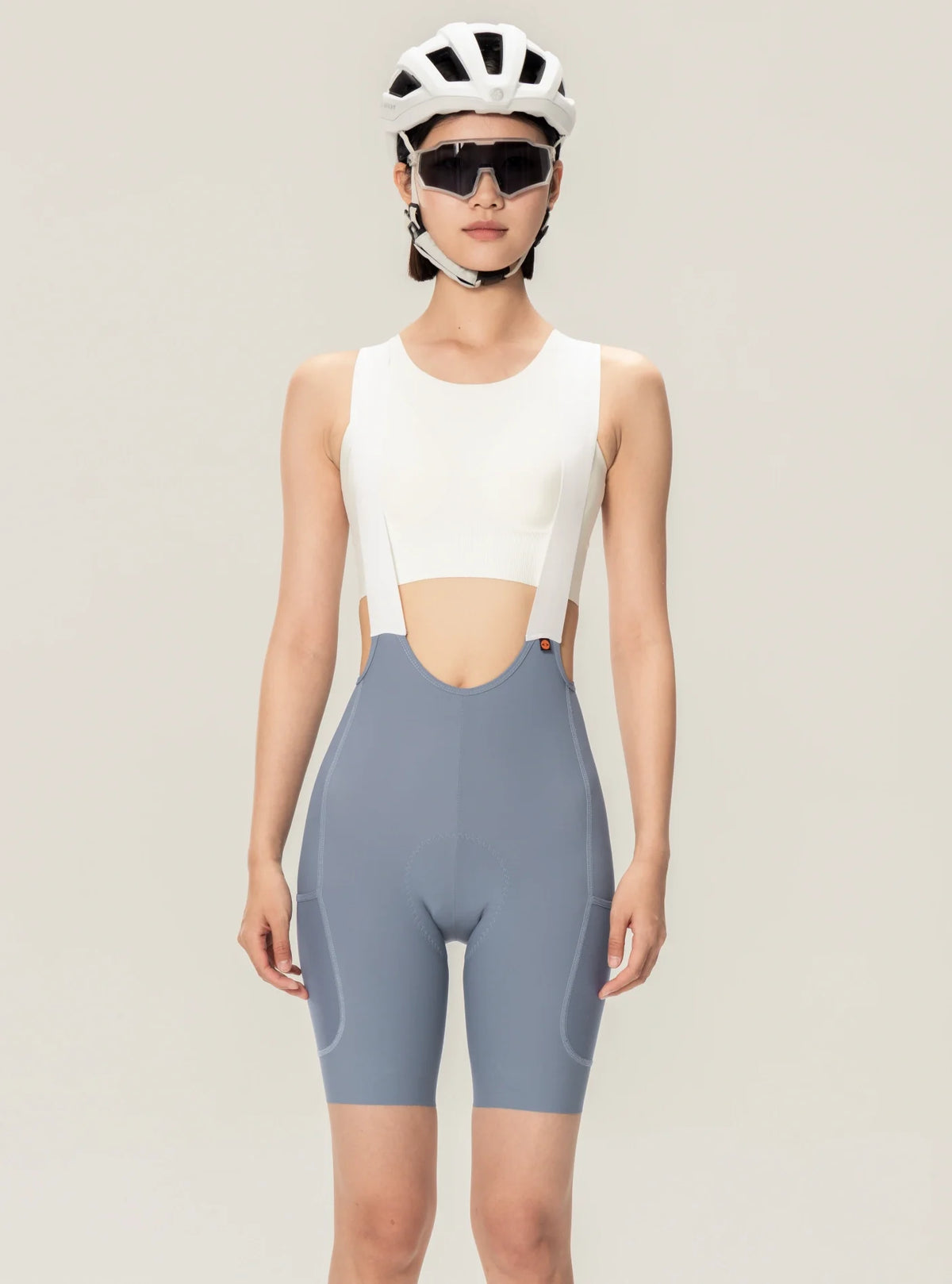 Lameda 21st Anniv special women’s cycling bib shorts in gray with form-fitting design and elastic interface panels