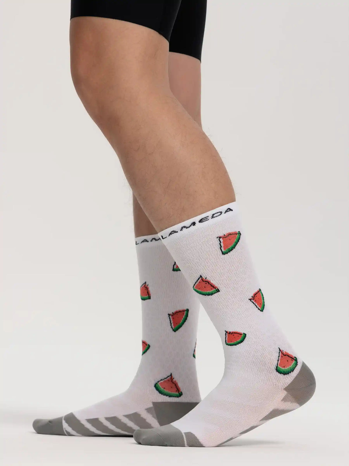 Lameda cycling socks white watermelon pattern with gray accents and arch support made of fruits material