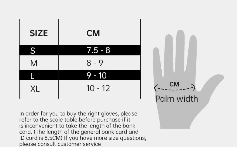 2064 Thermal Bike Gloves - Size chart