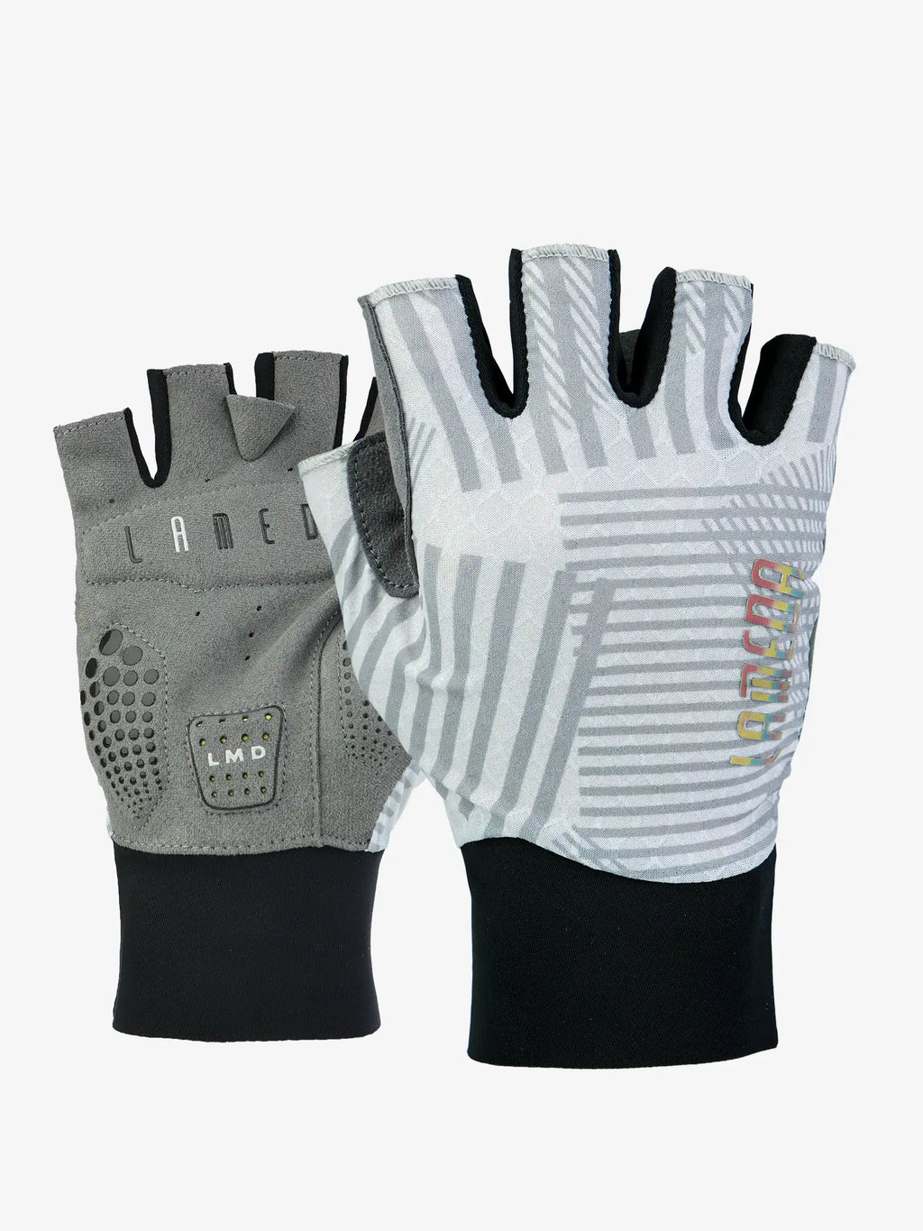 Back view of 2089 bike gloves gray half-finger cycling gloves with gray and white geometric pattern and essential protection