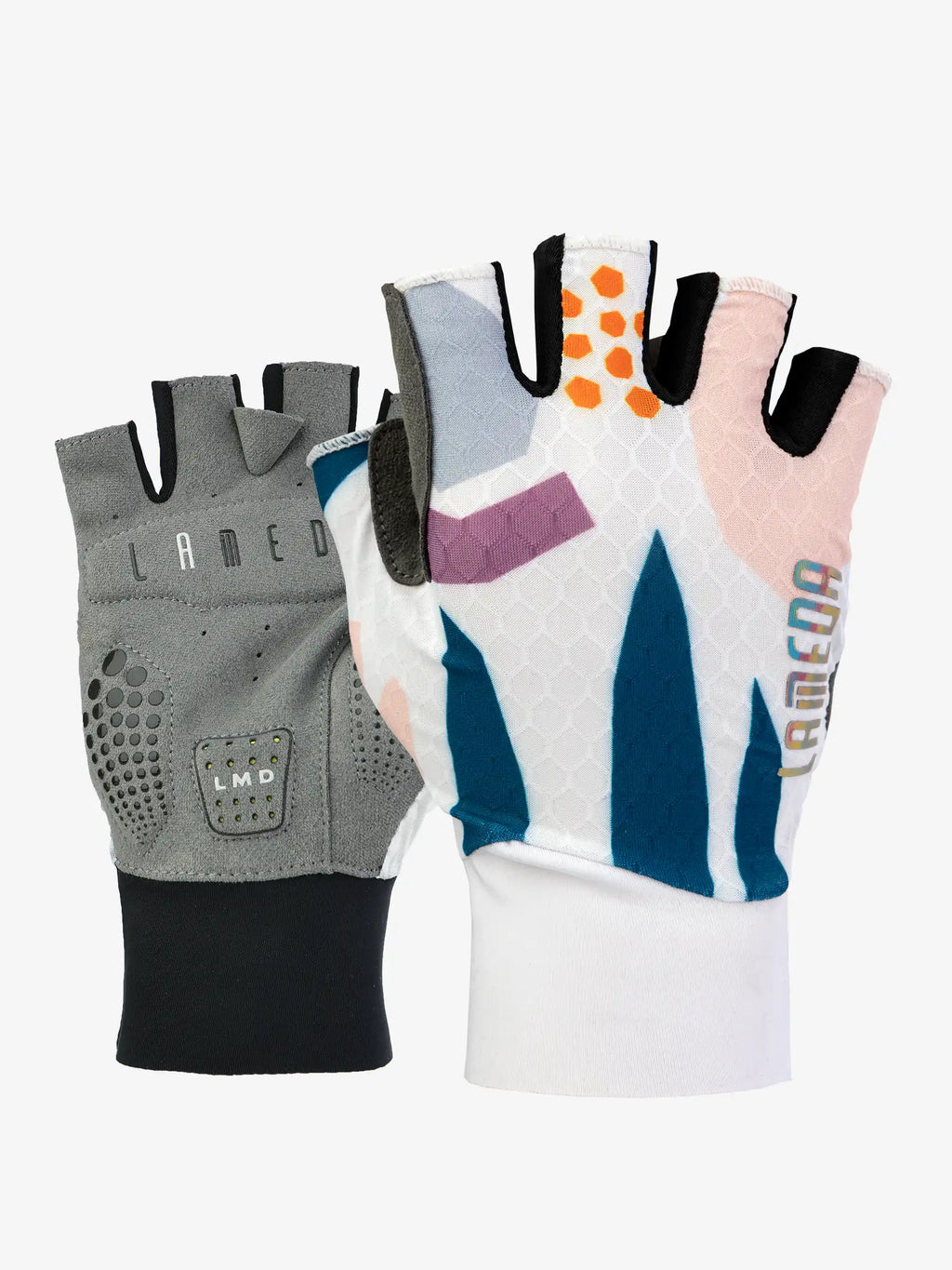 Lamed 2089 bike gloves white half-finger cycling gloves deliver essential comfort with gray white abstract design and colorful accents