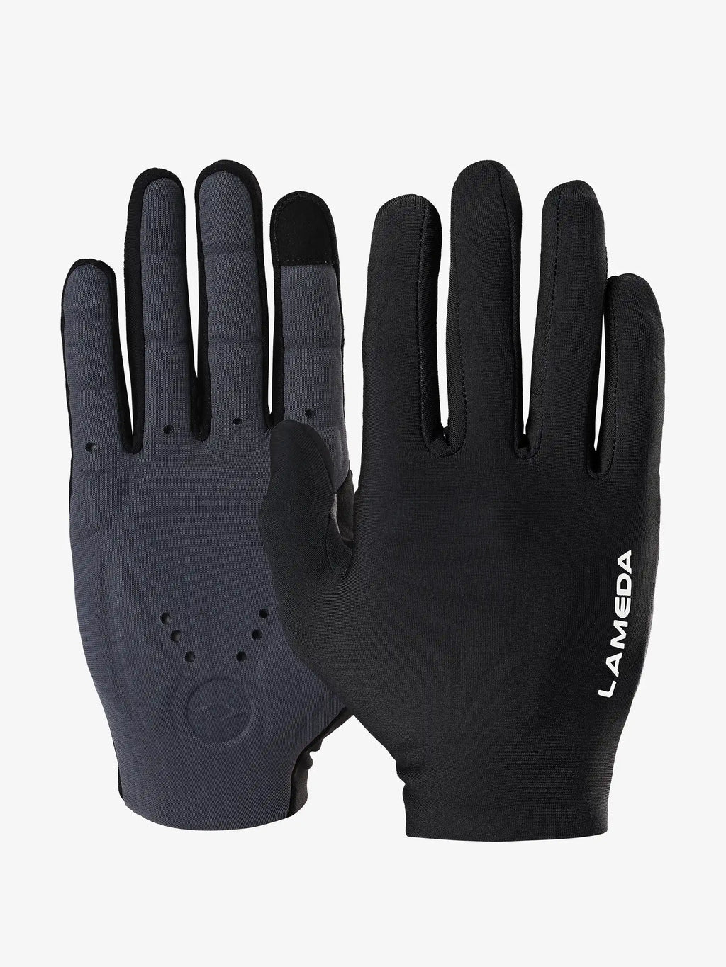 Black and dark gray 2064 thermal bike gloves with elastic interface, fleece lining, textured palm grip, and ventilation holes