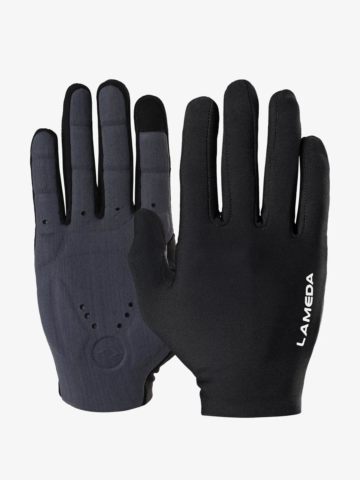Black and dark gray 2064 thermal bike gloves with elastic interface, fleece lining, textured palm grip, and ventilation holes