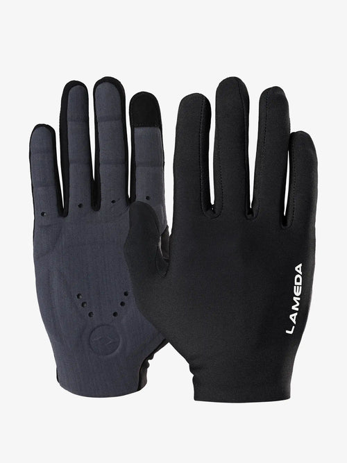 Black and dark gray 2064 thermal bike gloves with elastic interface, fleece lining, textured palm grip, and ventilation holes