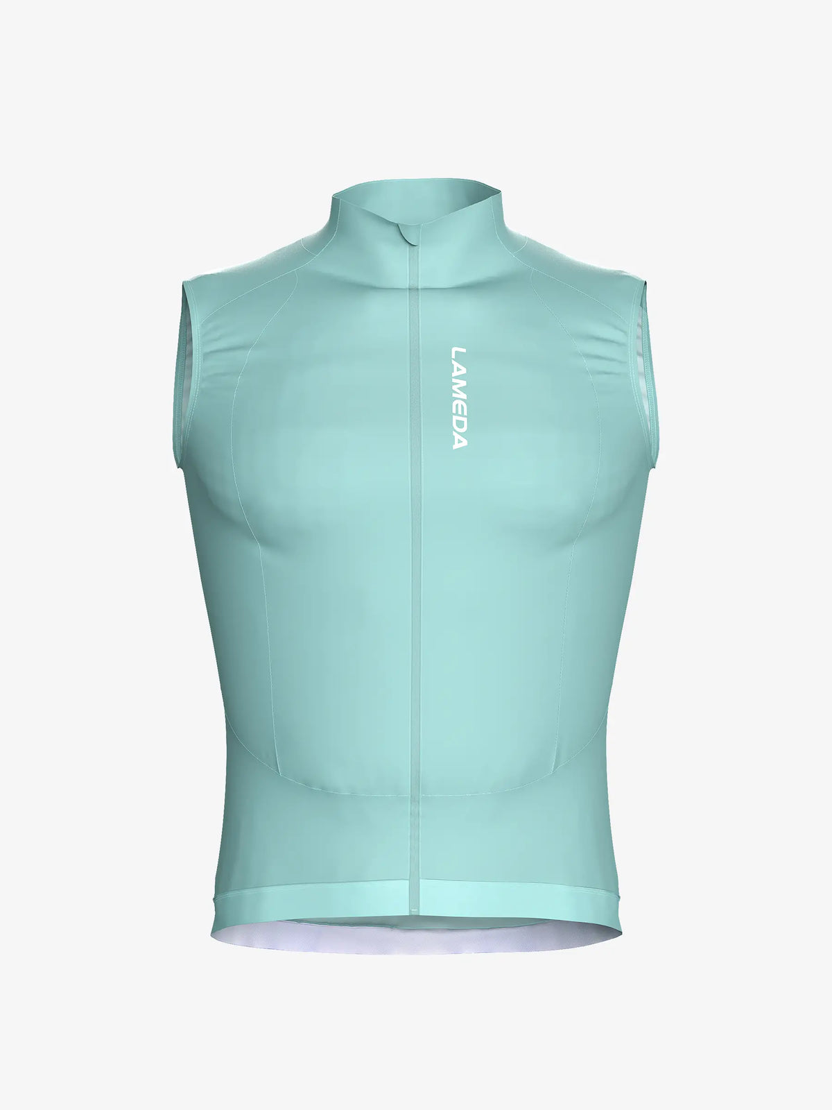Nova mens cycling vest in light mint green made with sorona t800 yarn recycled polyester designed as a cycling windproof vest
