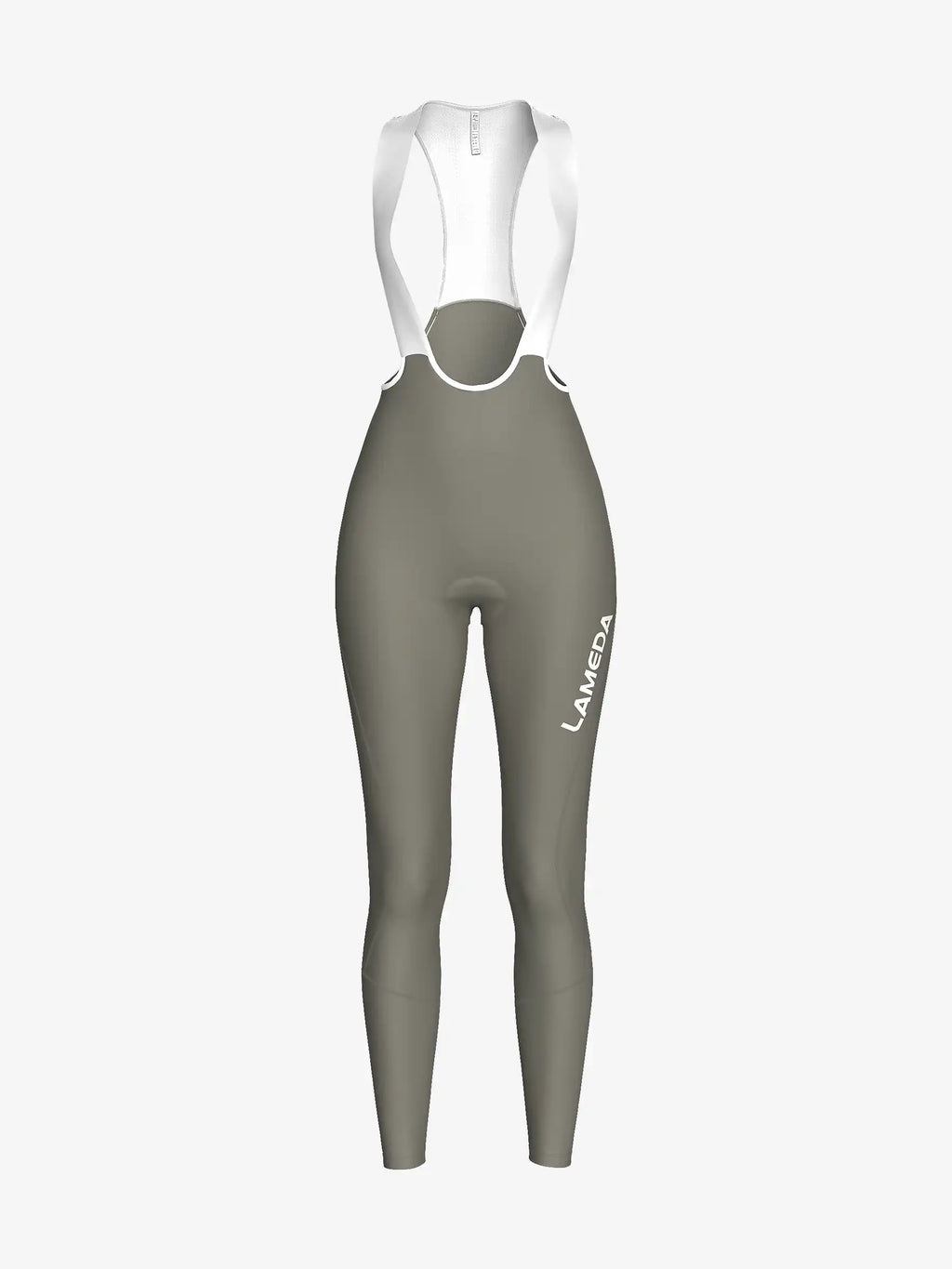 Olive green women’s bib tights with white back panel and side branding featuring basic thermal brushed fleece lining