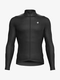 Shield men’s black cycling jacket with long sleeves high collar zipper front and small white chest logo