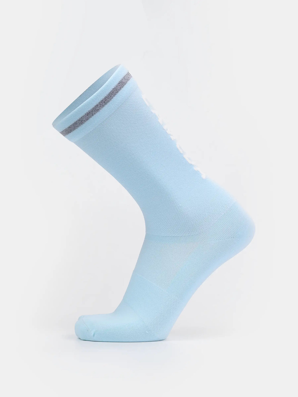 Light blue reflective sports socks 7305 featuring subtle textured knit arch support and seamless toes design