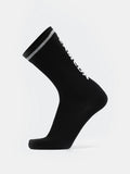 Black reflective sports socks 7305 with arch support seamless toes white lettering and silver-striped cuff