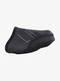 Black lamm cycling shoe toe caps with smooth sleek design and mesh panel for windproof cycling shoe breathability