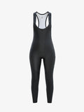 Sprout women’s thermal bib tights in black feature a sleek fleeced design with subtle gray patterned shoulder straps