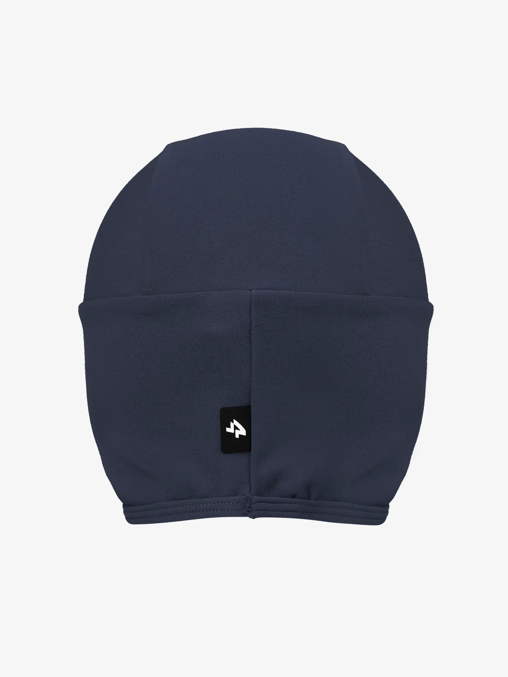 Dark navy blue thermal beanie back with smooth stretchy fabric and small black logo patch ideal for winter cycling 0-15°c