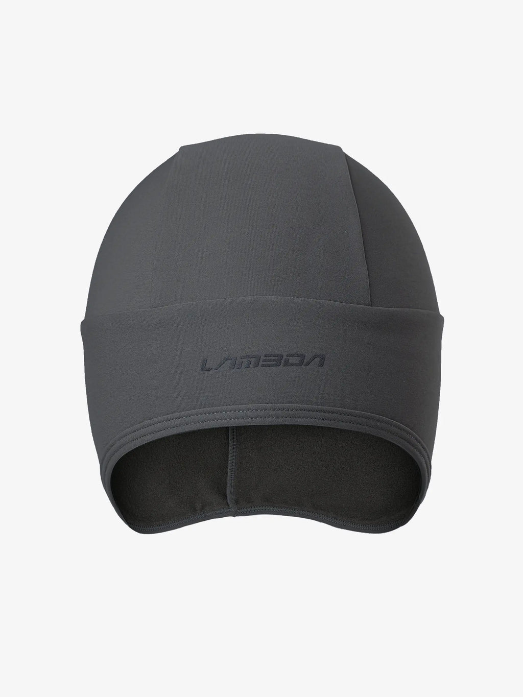 Dark gray lamson swim cap made of smooth stretchy silicone with snug fit and subtle logo paired with thermal beanie for winter cycling 0-15°c