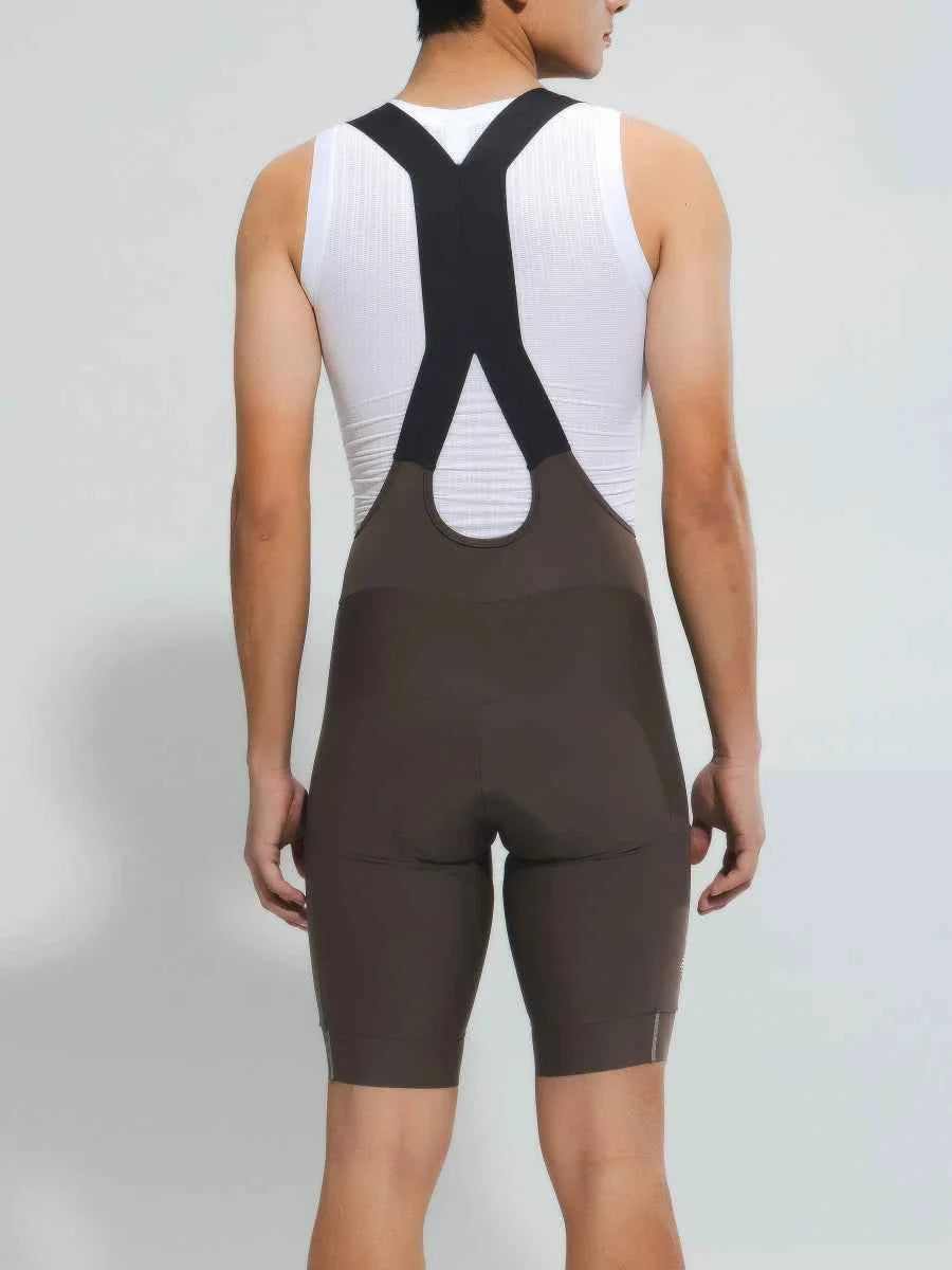Men’s basic bib shorts 2025ssz518 khaki with black y-shaped back straps and breathable moisture-wicking fabric