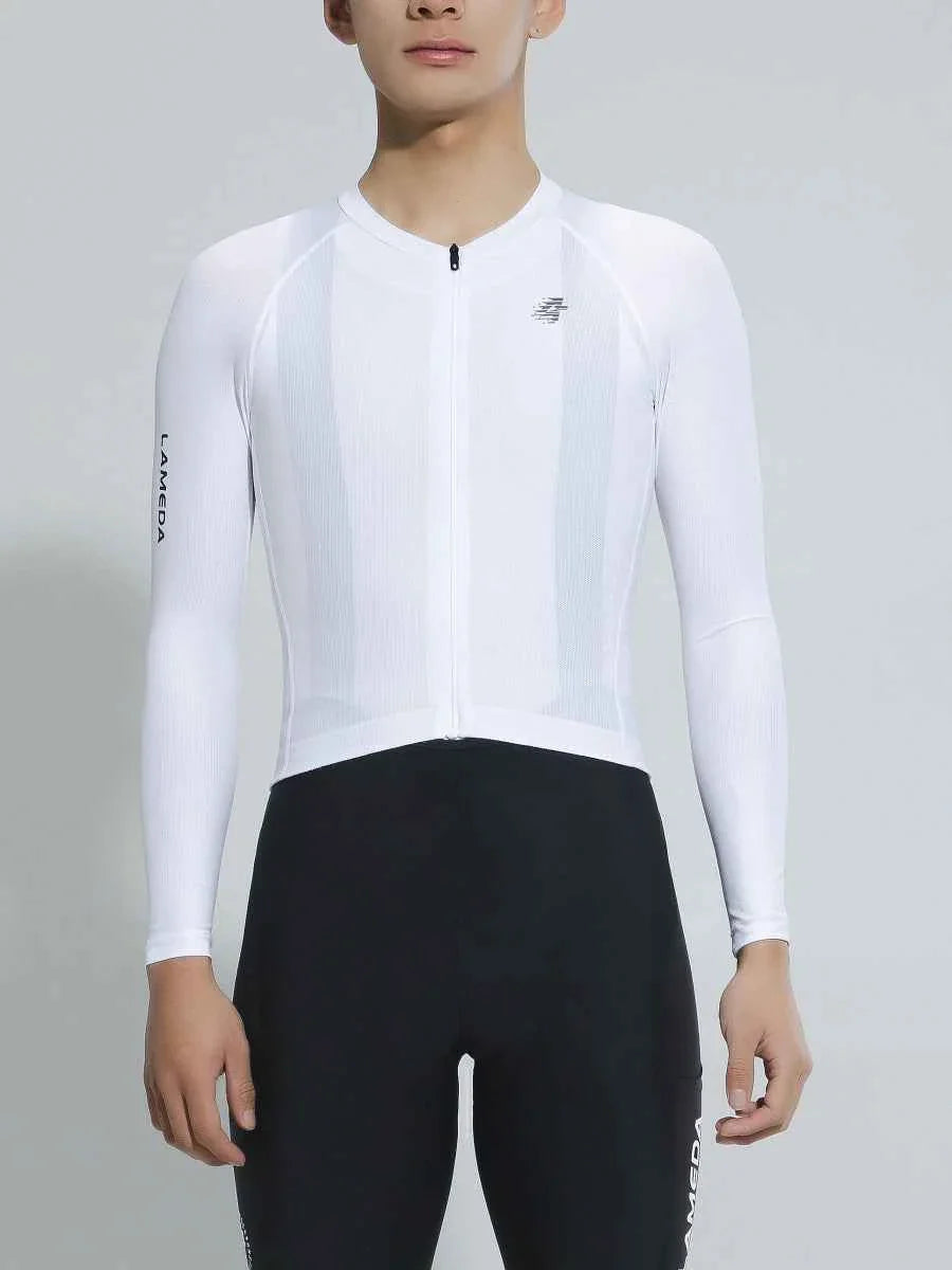 Men’s basic cycling jersey 2025SSXX541 white with black zipper ergonomic collar lameda men’s cycling and anti-slip hem