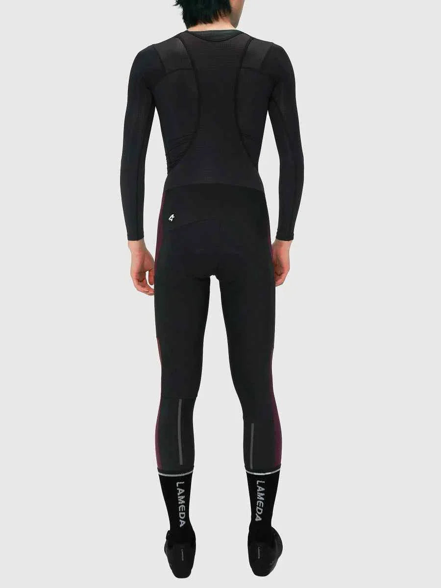 Pro Men's Thermal Fleeced Bib Tights S441 - Purple Black