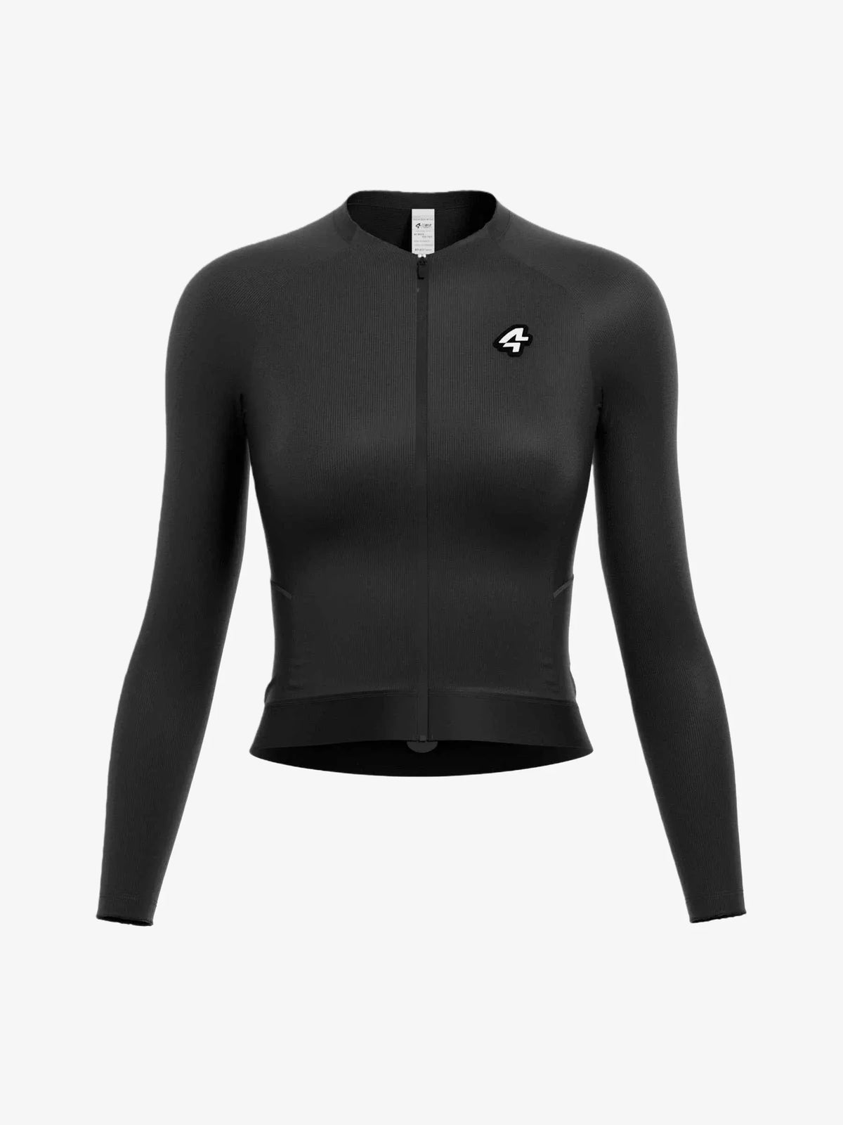 Ripple Grace women’s cycling jersey in black with subtle ribbed texture, small white logo, and anti-slip hem