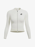 Ripple grace women’s cycling jersey in cream with black zipper, small logo, and anti-slip hem for secure fit