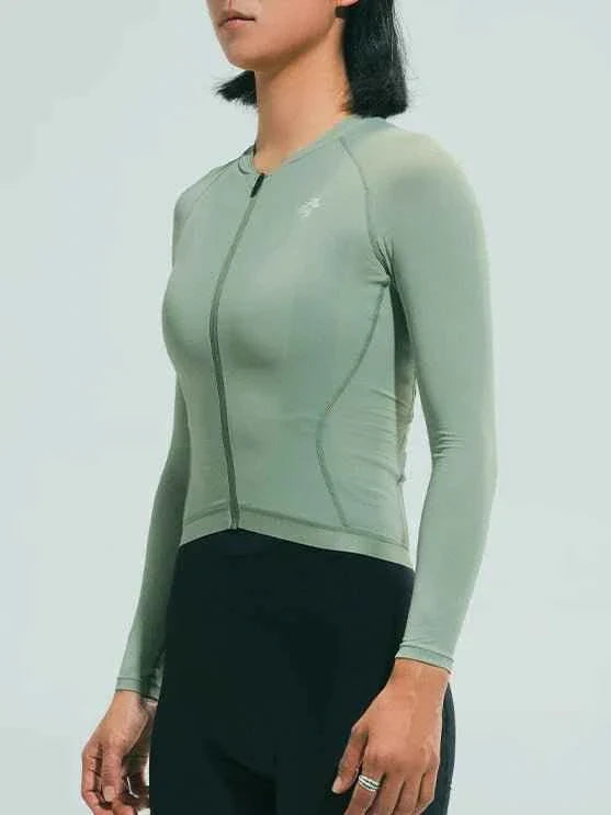 Women’s basic cycling jersey 2025SSXX516 green with full zipper moisture-wicking cycling and anti-slip hem by lameda women’s cycling