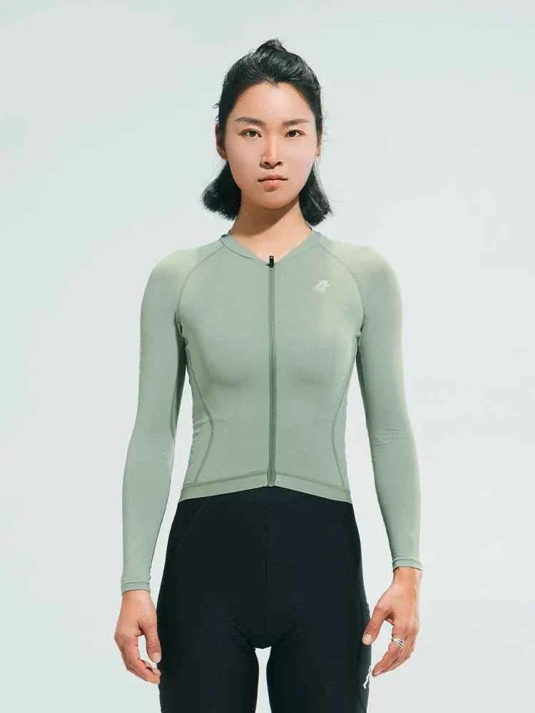 Women’s basic cycling jersey 2025ssxx516 green featuring a moisture-wicking fabric full-length zipper and anti-slip hem