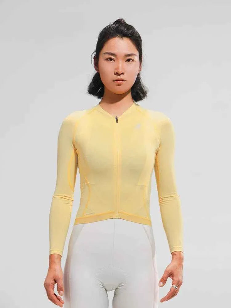 Women’s basic cycling jersey 2025ssxx516 yellow featuring moisture-wicking fabric and anti-slip hem by lameda women’s cycling
