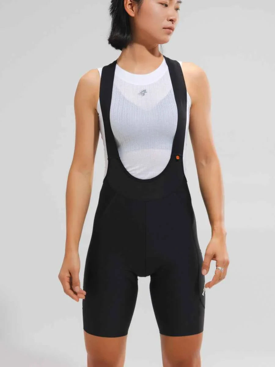 Women’s elite bib shorts 2025ssxx488 in black with breathable mesh waistband and anti-slip leg grippers