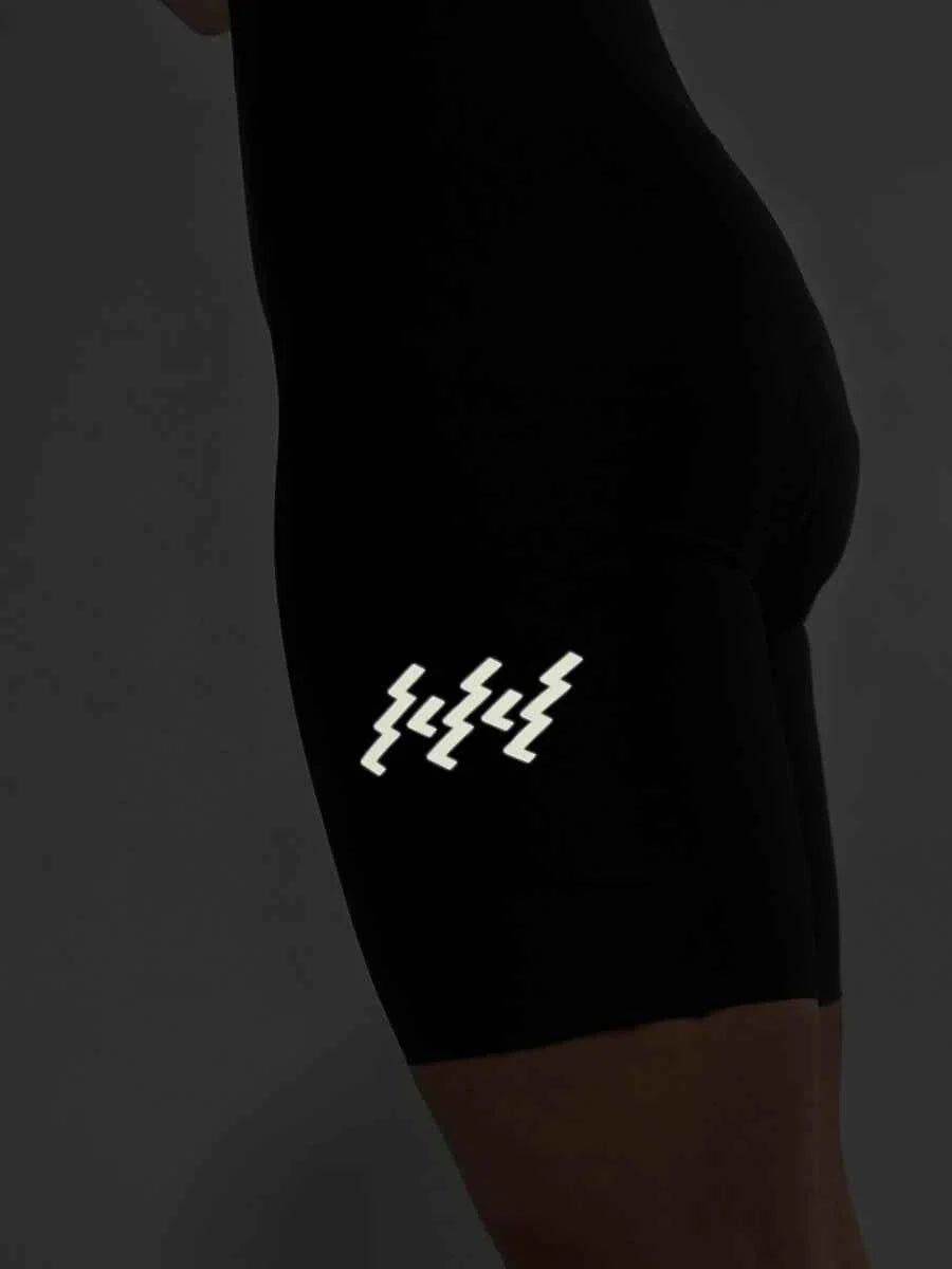 Women’s elite bib shorts 2025ssxx488 black with white zigzag reflective logo breathable mesh waistband and anti-slip leg grippers