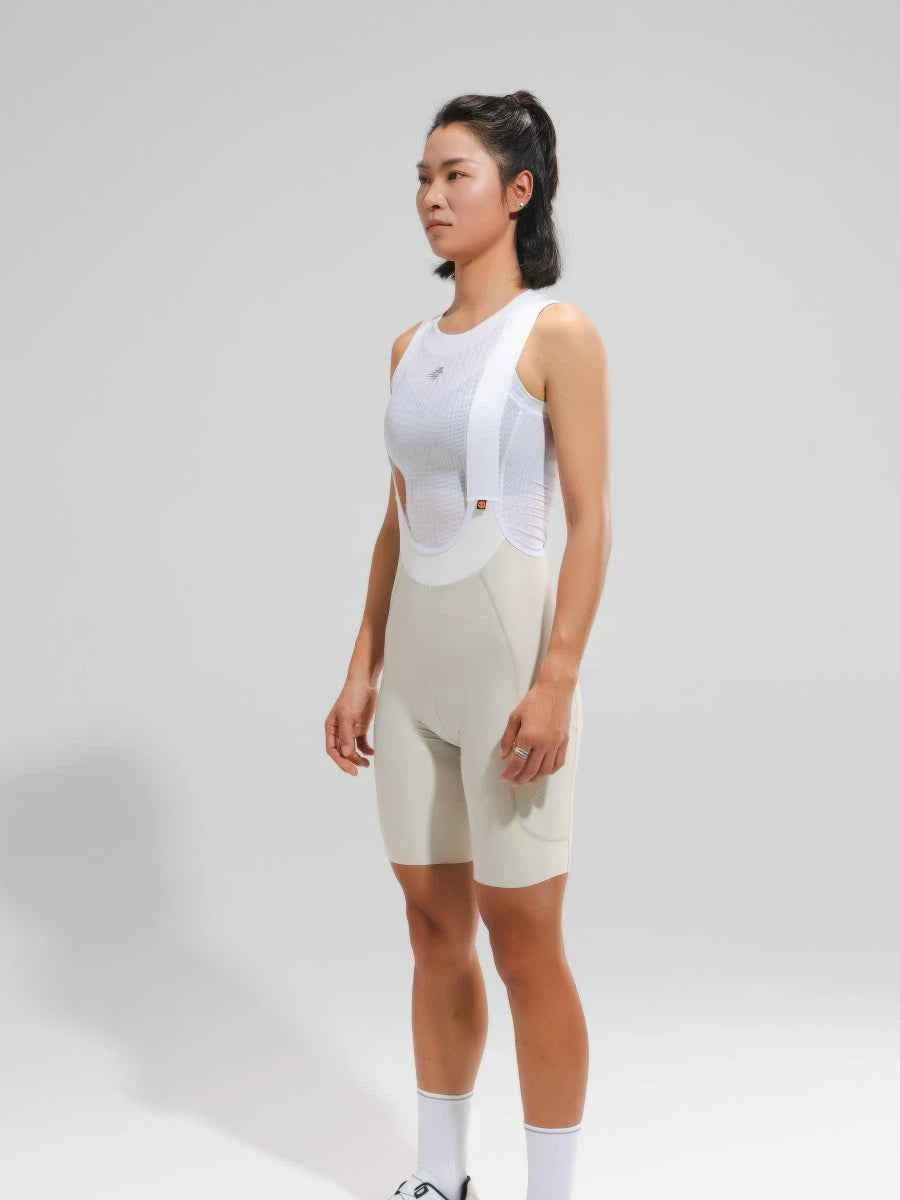 White women’s elite bib shorts 2025SSXX488 with breathable mesh waistband and anti-slip leg grippers for cycling