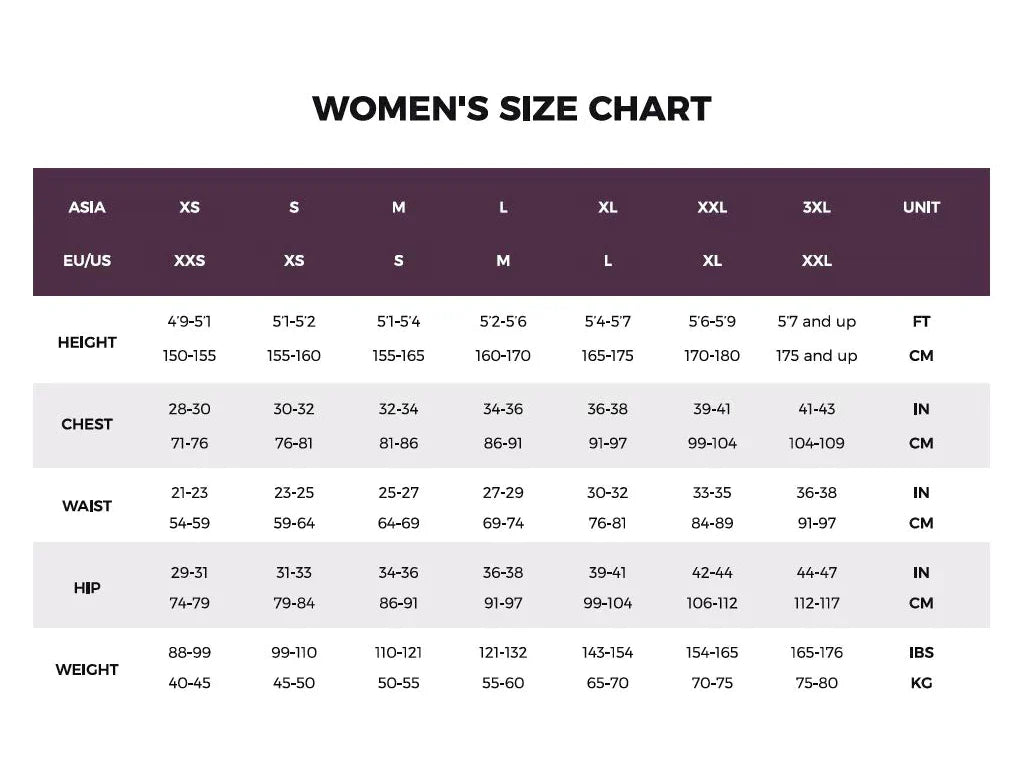 Women's Basic Cycling Jersey 2025SSXX516 - Size chart